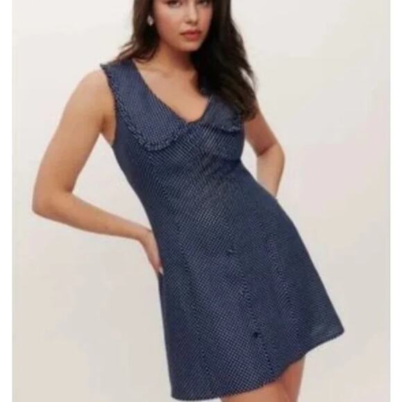 Caroline Constas Dress Women 6 Polka Dot Linen Blend Mini Lined Whimsical Playfu - Picture 1 of 13